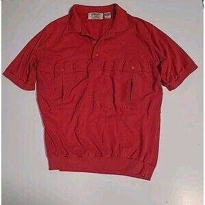 Vintage Dad Shirt Street Crossed Y2k Red Knit Banded Bottom Woven Chest Pockets
